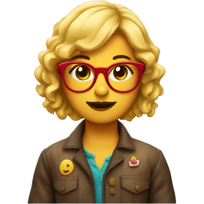 chica pelo rizado canoso con gafas rojas emoji