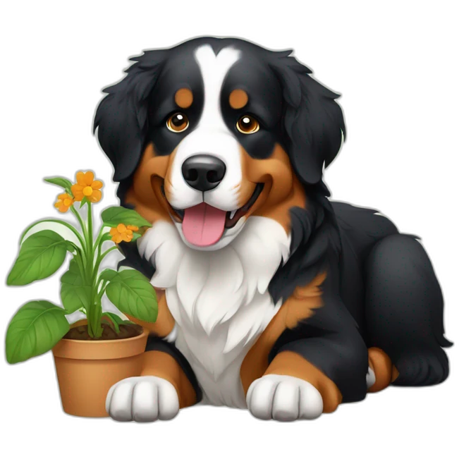 bernese mountain dog digging a plant emoji