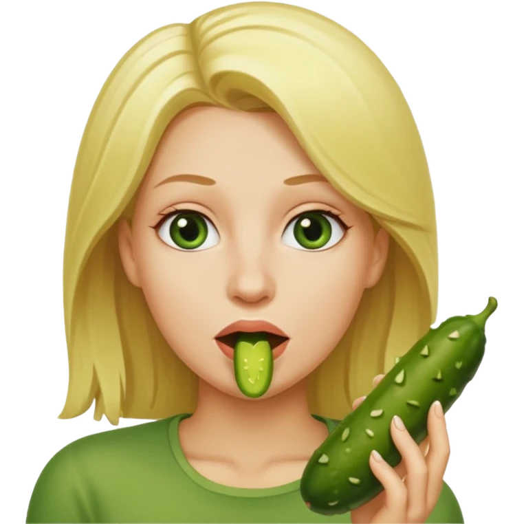 Blonde Naked woman pickle in mouth emoji