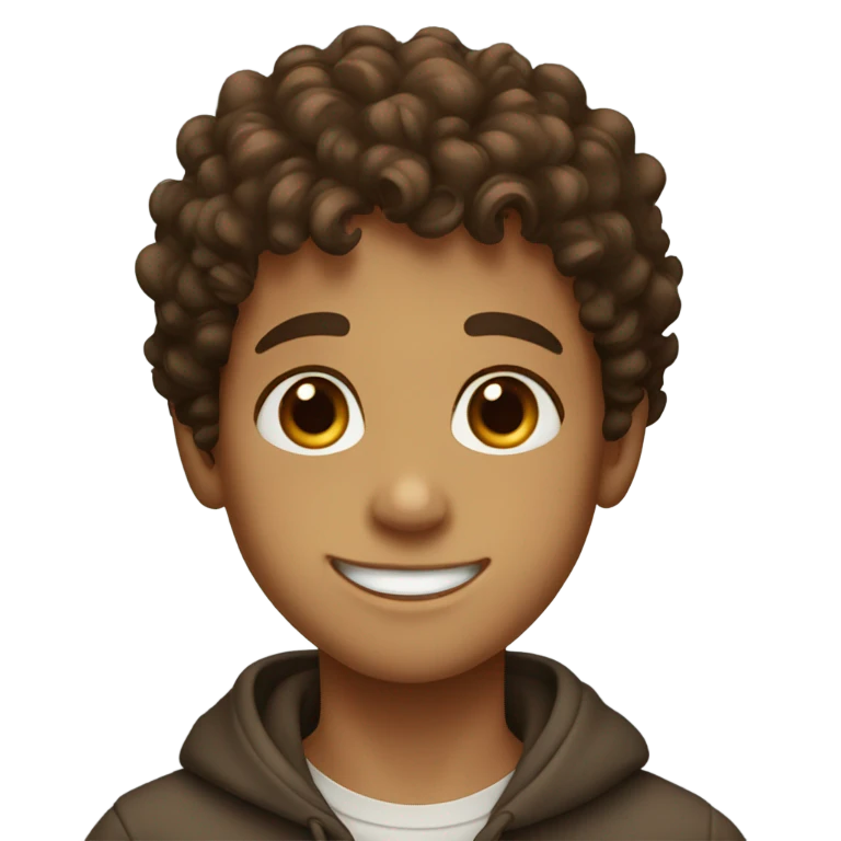 Smiling boy with hazel eyes and curly brown hair  emoji