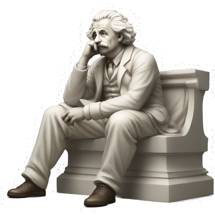 sitting philosopher-statue as albert einstein and thinking lean on fist emoji
