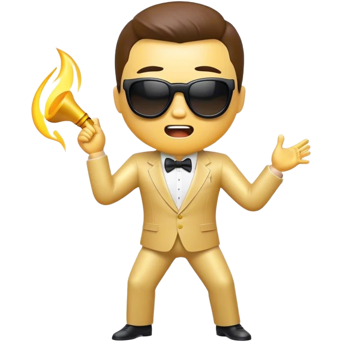 Cinematic Realistic Gangnam Style Pop Culture Emoji, showcasing a playful, iconic portrayal inspired by the hit song rendered with dynamic textures and fun, energetic lighting. emoji