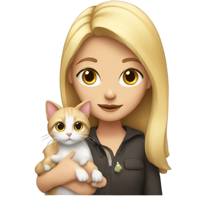 Blonde girl holding a cat emoji