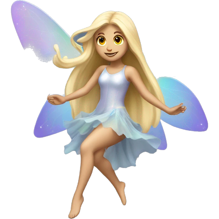 Iridescent fairy flying long hair blonde full body emoji