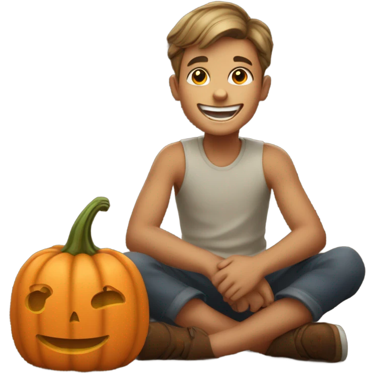 boy sitting with pumpkin smile emoji