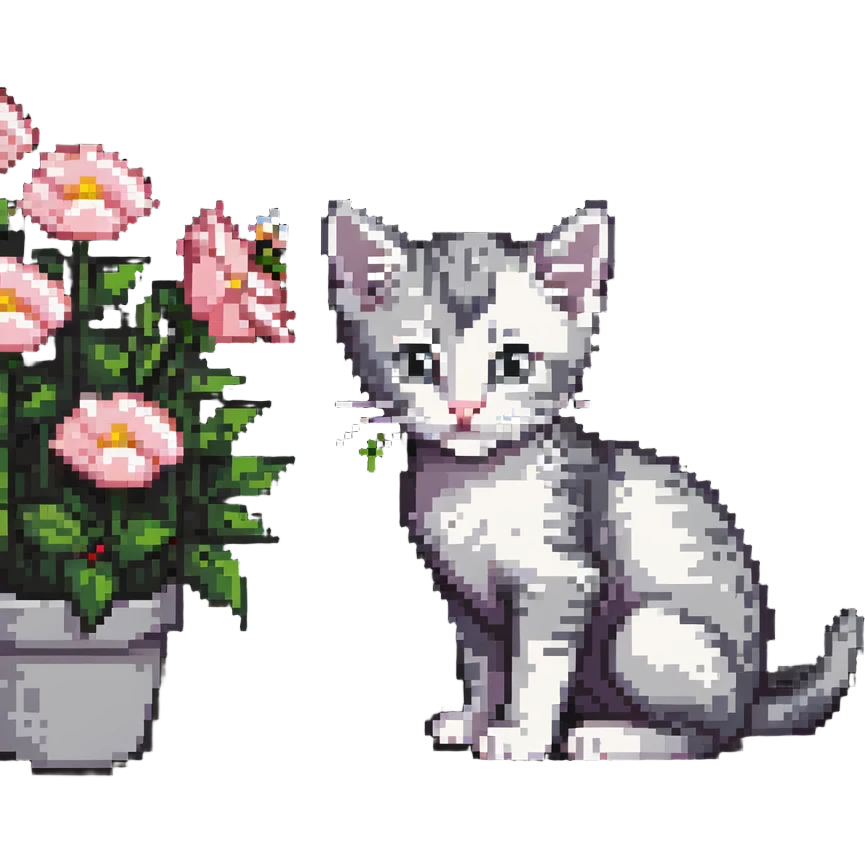 Kitten smells flowers emoji