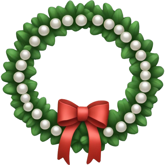 A Christmas wreath designed like a circle of pearls with a tiny black bow. emoji