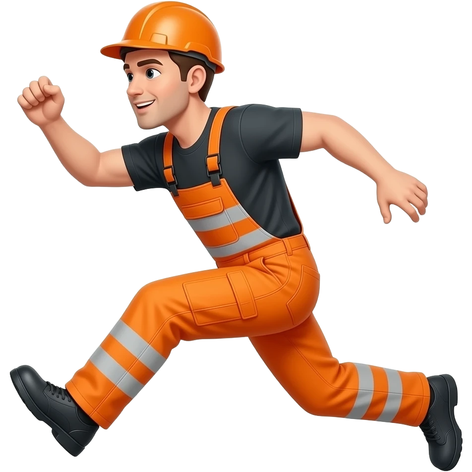man in full hi-vis orange overalls with arms, trips emoji