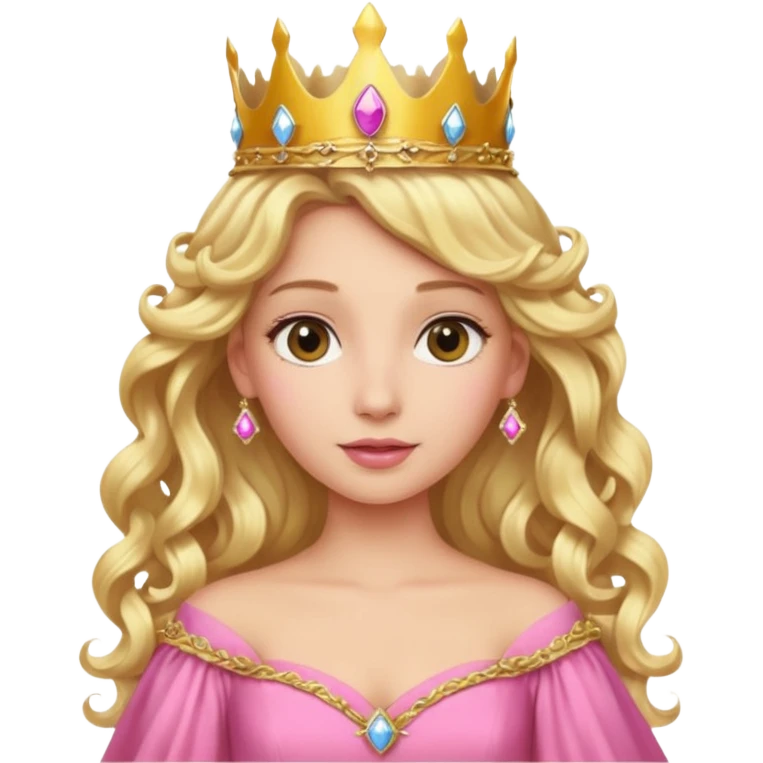 Blonde Princess with long blonde curls, pink gown, golden crown. emoji