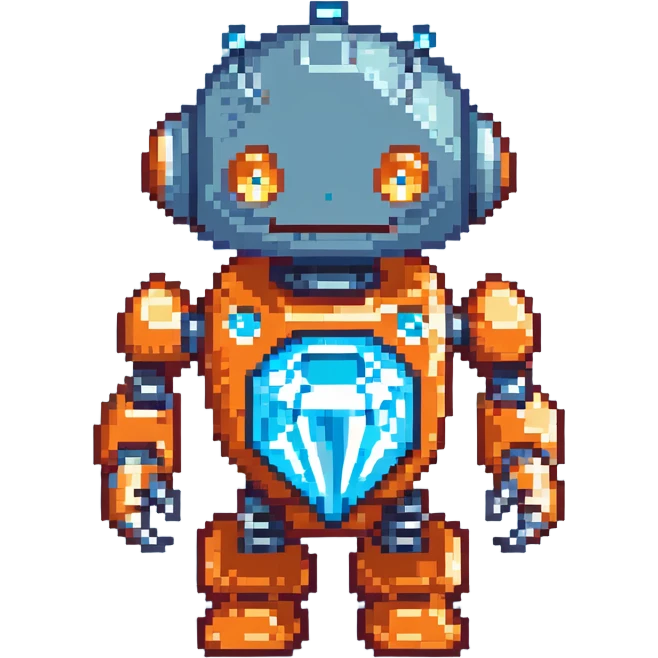 smiling robot holding a large blue diamond emoji