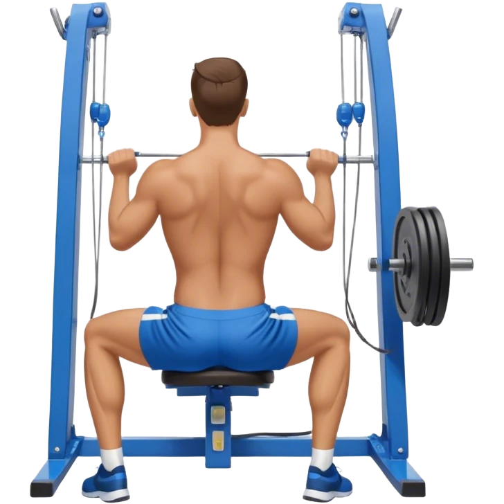 back view of man with blue shorts using seated cable-rows machine emoji