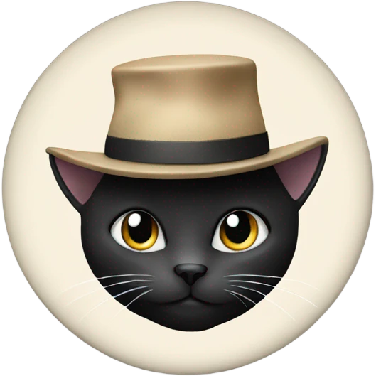 Black cat with a little white fur on the chin, chest, and paws wearing a hat emoji