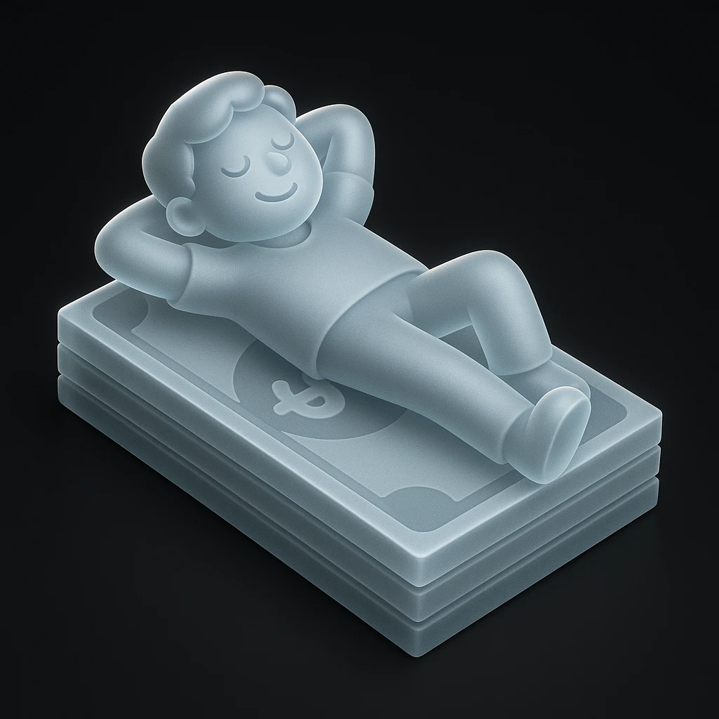 happy person napping on mattress of money emoji