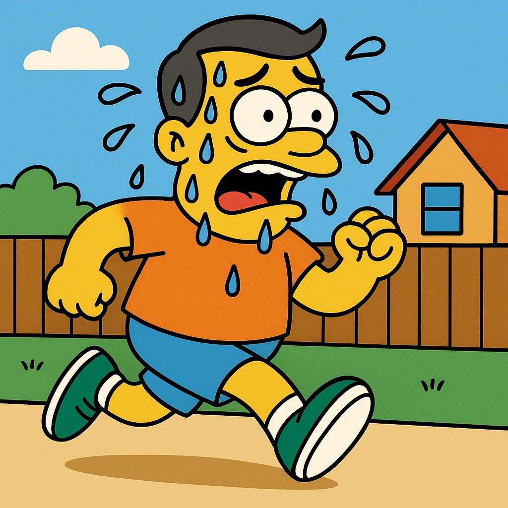 Sweat – liquid that comes out of your skin when you're hot, nervous, or exercising.
He was covered in sweat after running 5 miles. emoji