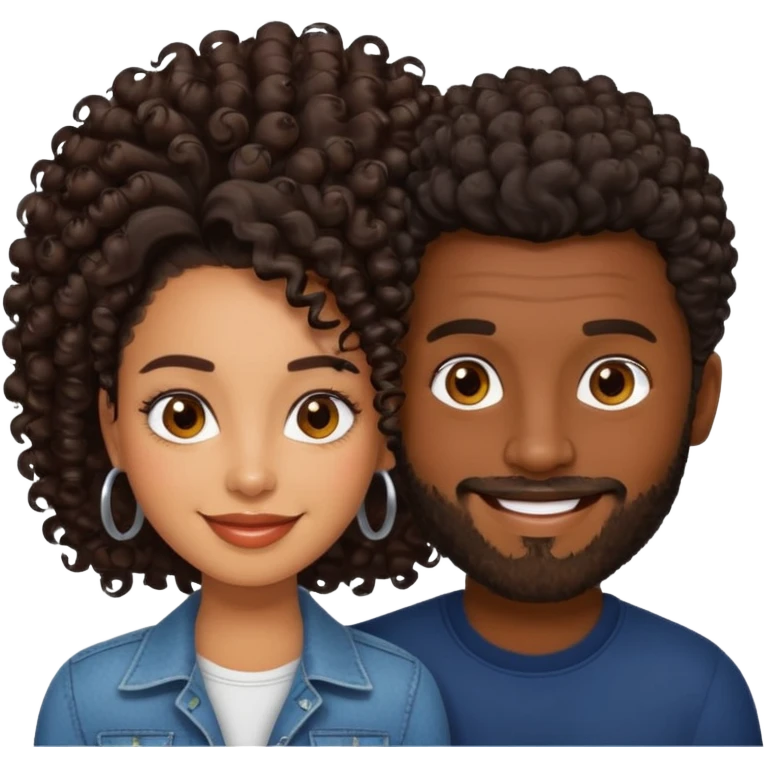 Dark brown skin man with a light beard and a curly   fade haircut with dark brown eyes with a brown skin  Latina woman with dark straight hair  emoji
