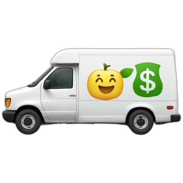 a shipping van, with a dollar logo emoji