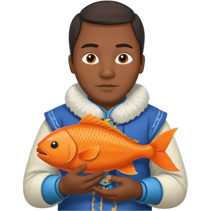 inuit man with traditional clothes and orange fish emoji