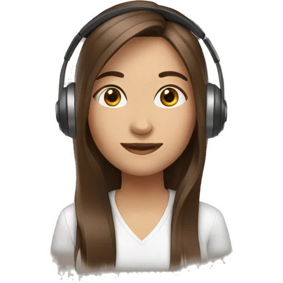 woman with headset, long brown straight hair emoji