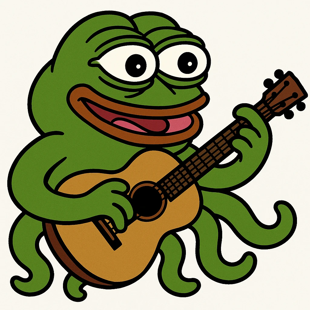 happy octopus with multiple arms playing guitar emoji