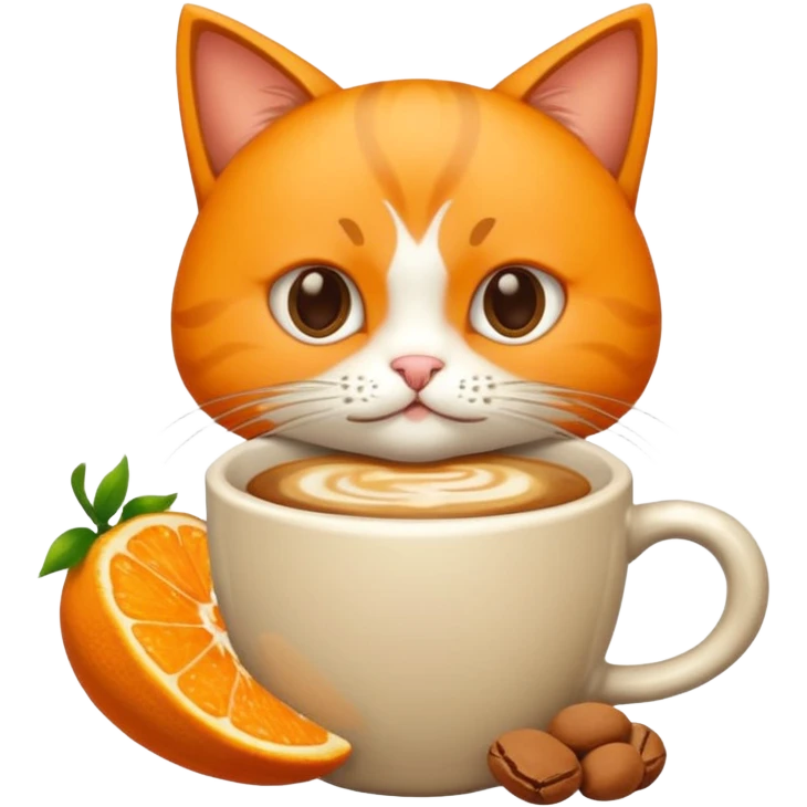 Gato naranja aún lado de un café frio tomando el popote con sus patitas emoji