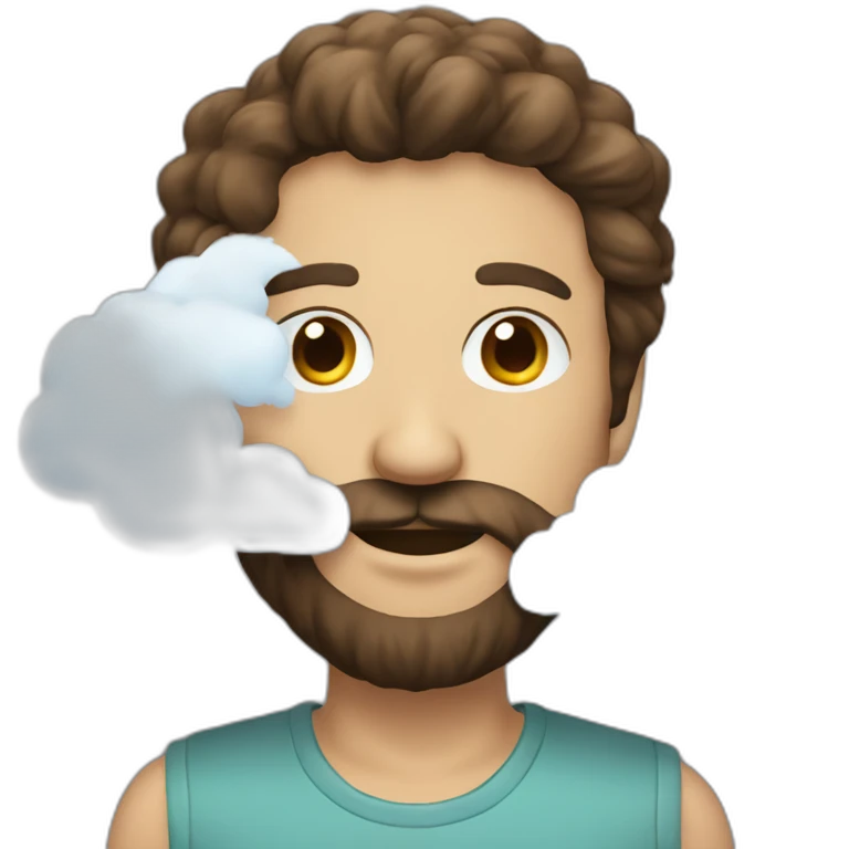 A Man with brown hair a Beard and a cloud in front of his face emoji