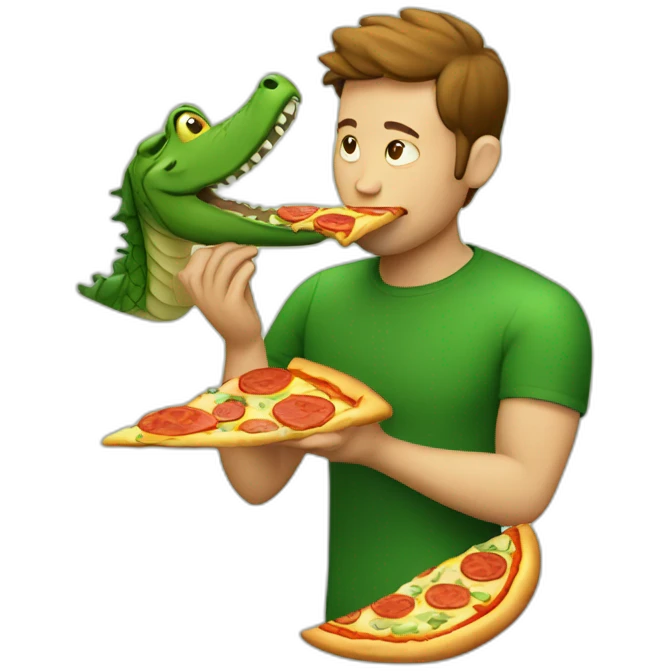 Man eating pizza with alligator emoji