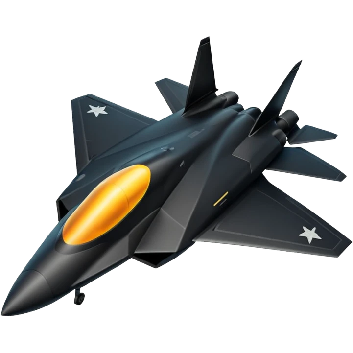 Illustrate a stealth fighter jet in matte black with angular body & glowing cockpit. emoji