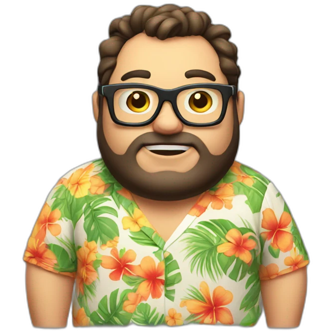 fat guy wearing a hawaii shirt with rectangular glasses playing video games emoji