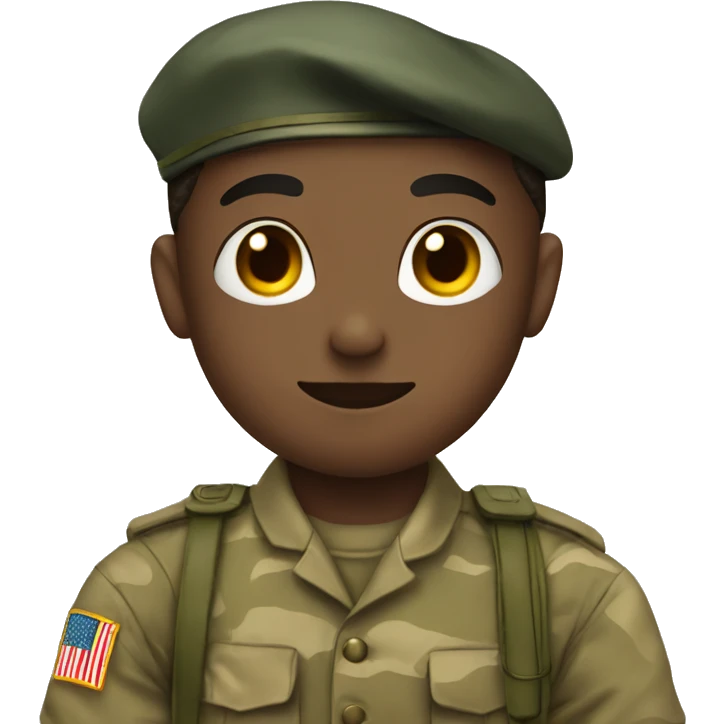 military boy with heart hands in color emoji