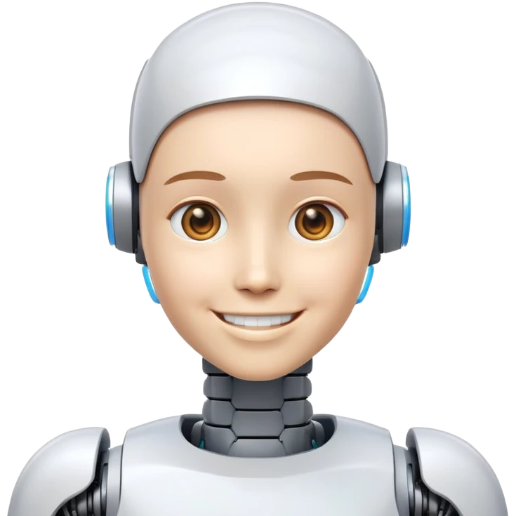 smiling Humanoid robot, face + neck, human face emoji