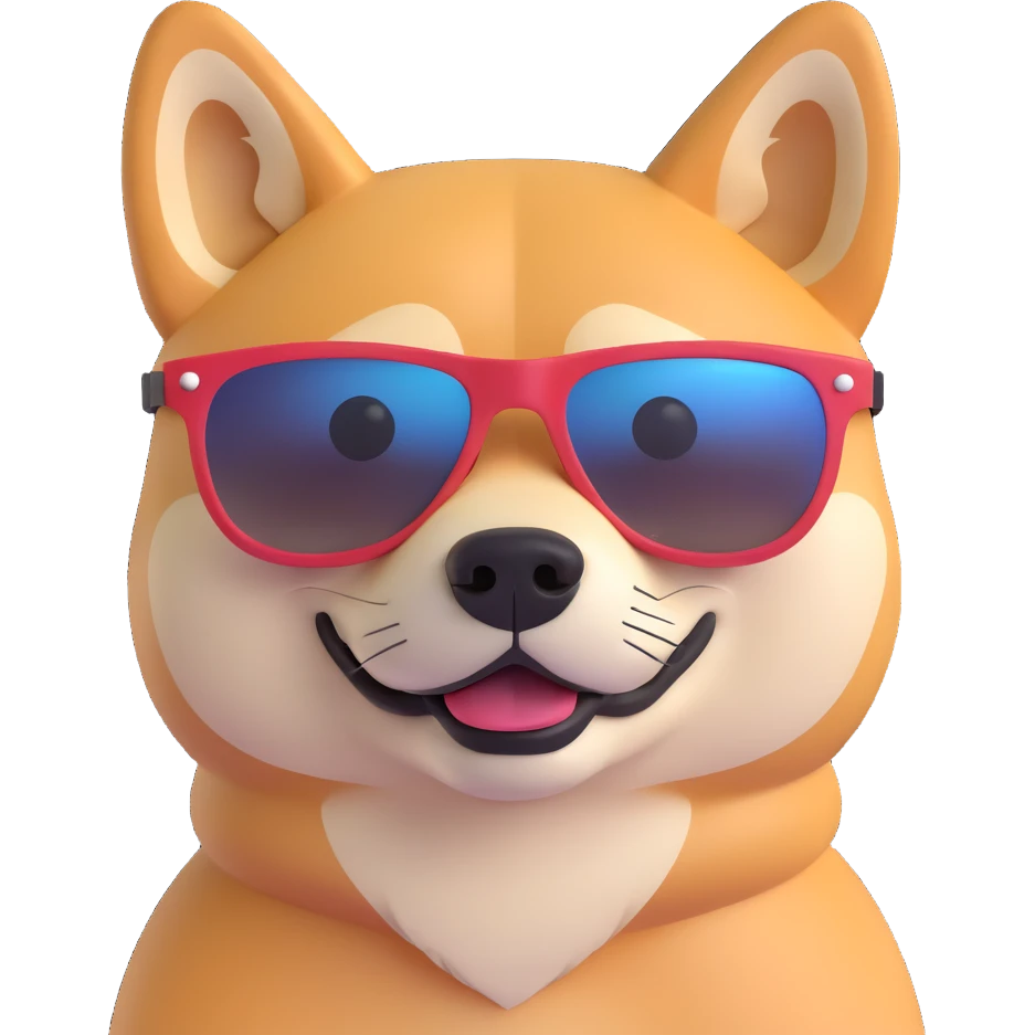 shiba inu, with sun glasses emoji