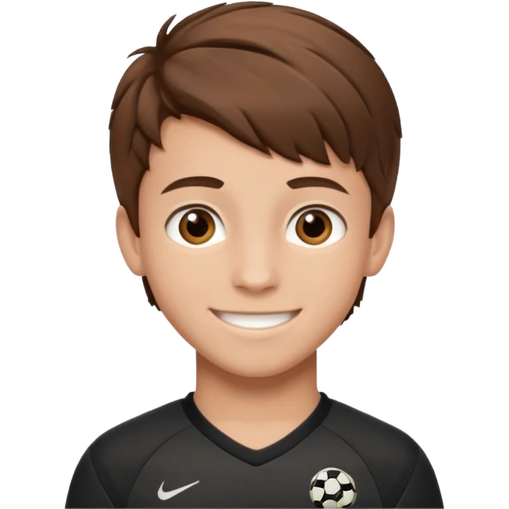Illustrated emoji of a teen boy with brown hair and brown eyes, hair styled like a soccer player  emoji