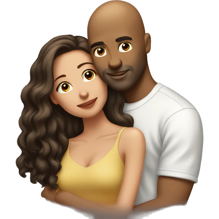Brown bald man with chinhair kissing brunette woman with long hair emoji