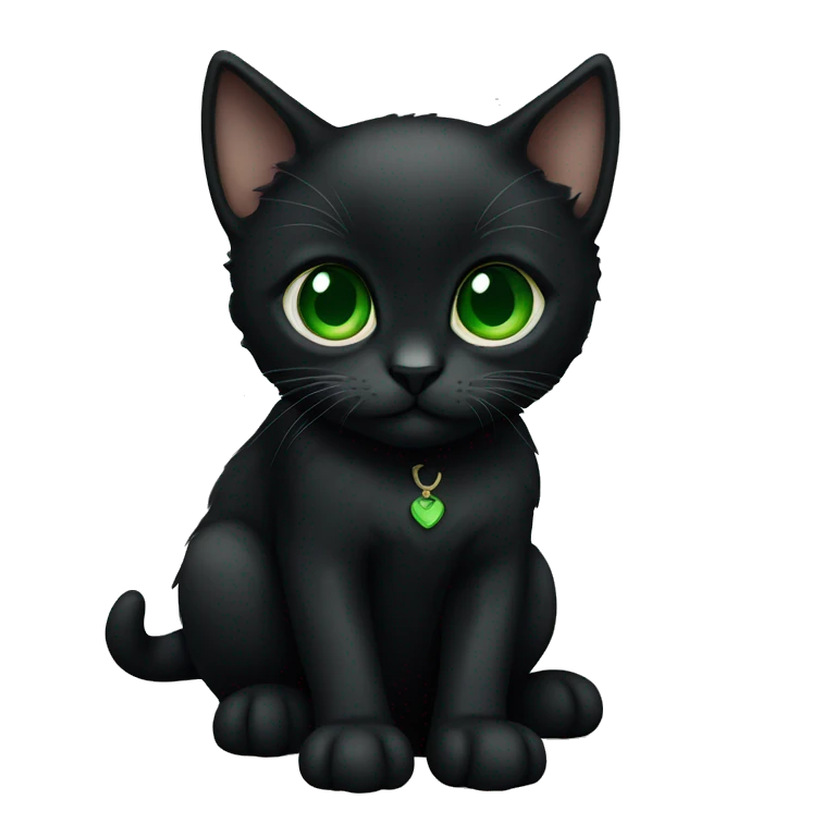black kitten with green eyes emoji