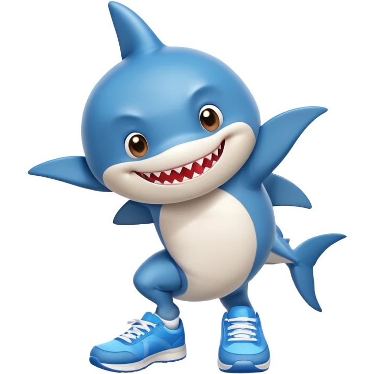 Funny shark character with blue sneakers showing thumbs up emoji