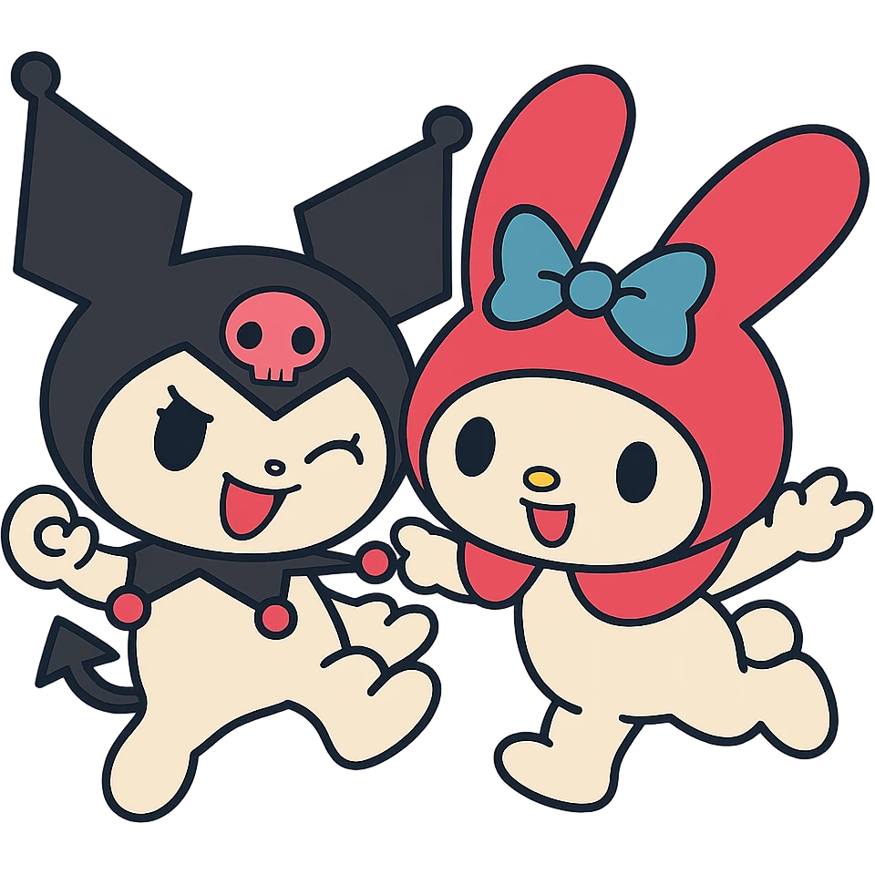 Remove the background, keep only Kuromi and My Melody in anime style, preserve all details, transparent background. emoji