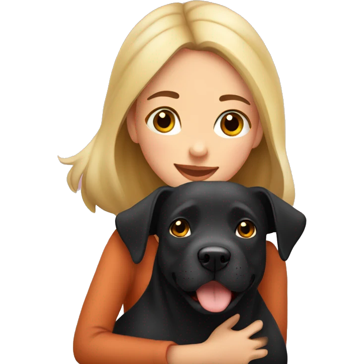 Italian girl hugging lovely black amstaff dog emoji