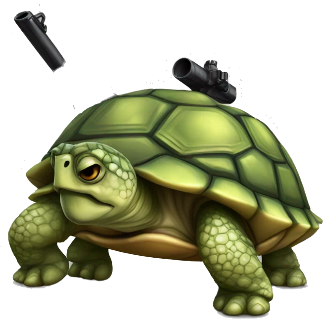 photorealistic tired military turtle with gun emoji