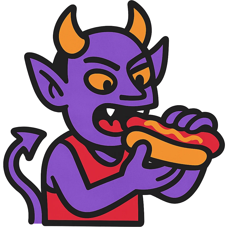 purple devil eating a hotdog emoji