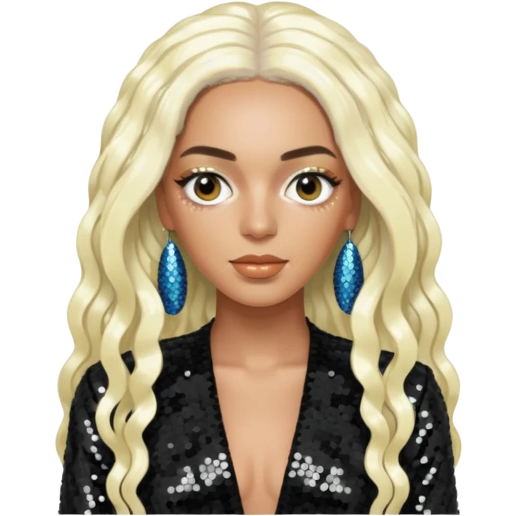 Solange with long platinum blonde hair, black sequin outfit  emoji