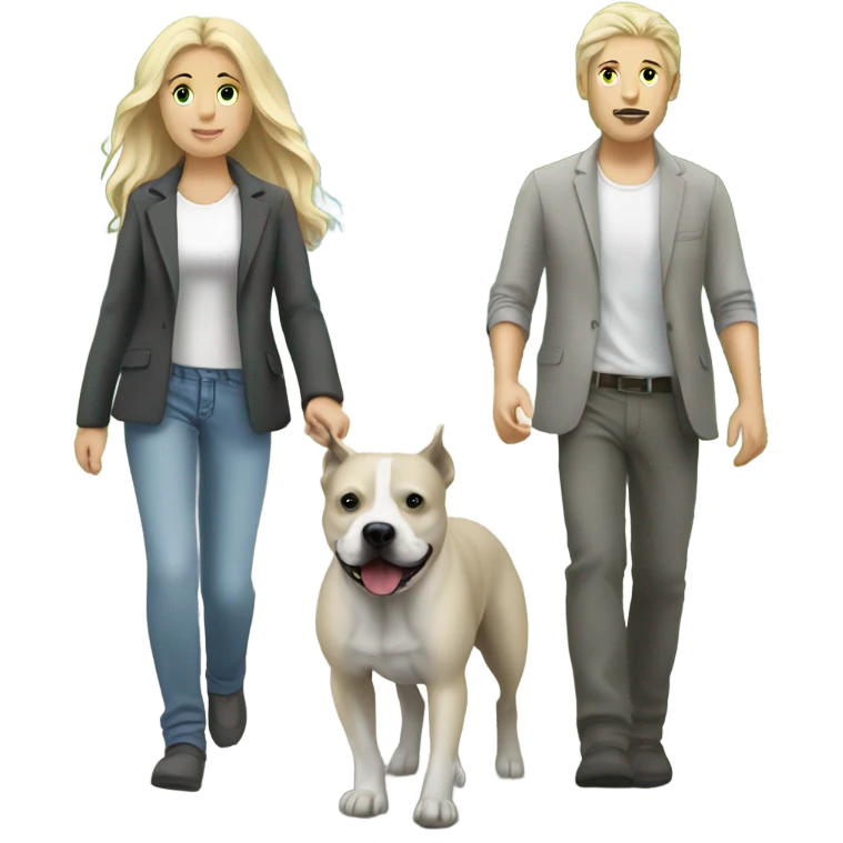 Blond white couple (long hair girl) walking grey staffie  emoji