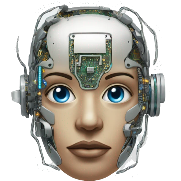 Cyborg head with eye implant and circuitry emoji