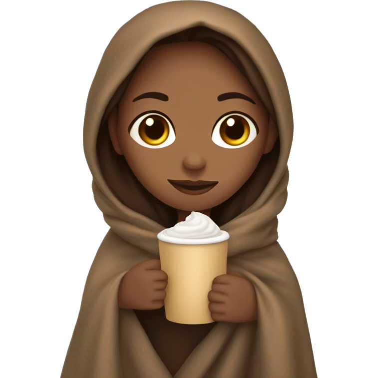 Girl with brown hair wrapped in a blanket sipping a hot chocolate  emoji