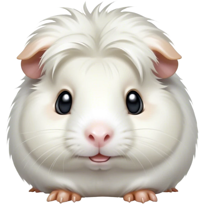 Cinematic Comical White Guinea Pig Portrait Emoji, Head tilted dramatically with an exaggeratedly amused expression, featuring a glossy, pristine white fur with an adorably scrunched face, wide, expressive dark eyes filled with playful disbelief, Simplified yet hilariously expressive features, highly detailed, glowing with a slightly sassy glow, high shine, dramatic yet playful, stylized with an air of cheeky mischief, bright and endearing, soft glowing outline, capturing the essence of a spirited and over-the-top guinea pig, so meme-worthy it feels like it could side-eye its way into internet fame instantly! emoji