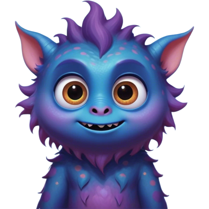 Macroscopic view, create an image of a cartoon monster with extra big shining eyes, by thomas kinkade and paul lehr, pixar cute character design, by Anne Stokes, splashes of neon galaxies, adorably cute, drew struzan inspiration, 2019, by Wojciech Korneli Stattler, beautiful matte painting emoji