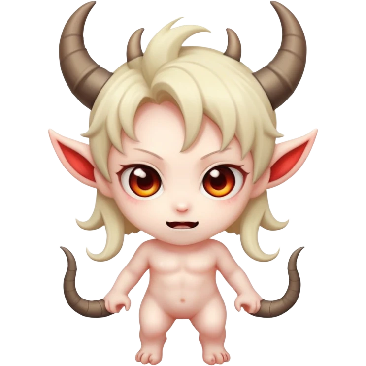 chibi anime-style demon with big eyes, small horns, and playful expression emoji
