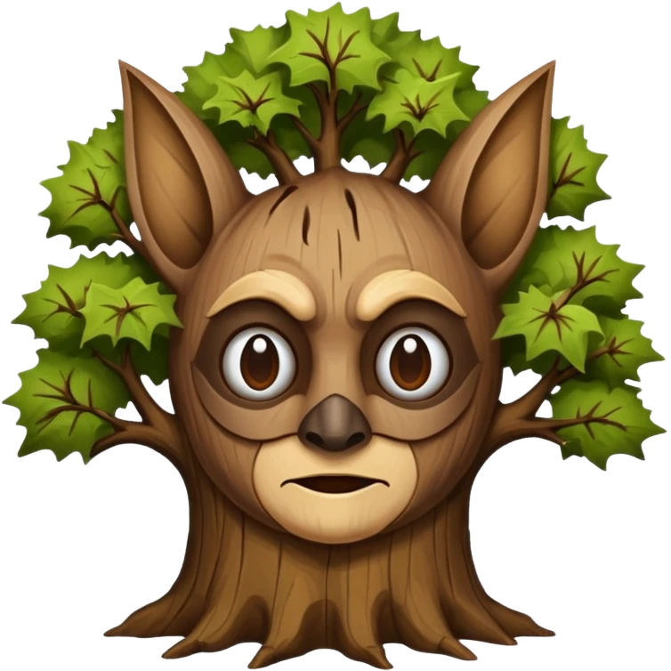 Make a wood with a face and wooden legs and arms and a bat emoji