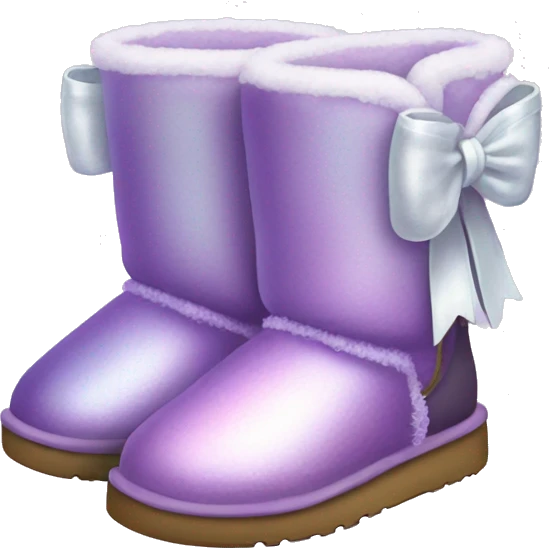 Realistic lilac iridescent Ugg boots with white  bow. emoji