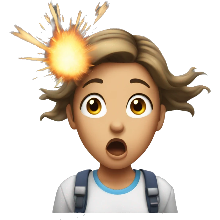 very shocked girl with an explosion overhead emoji
