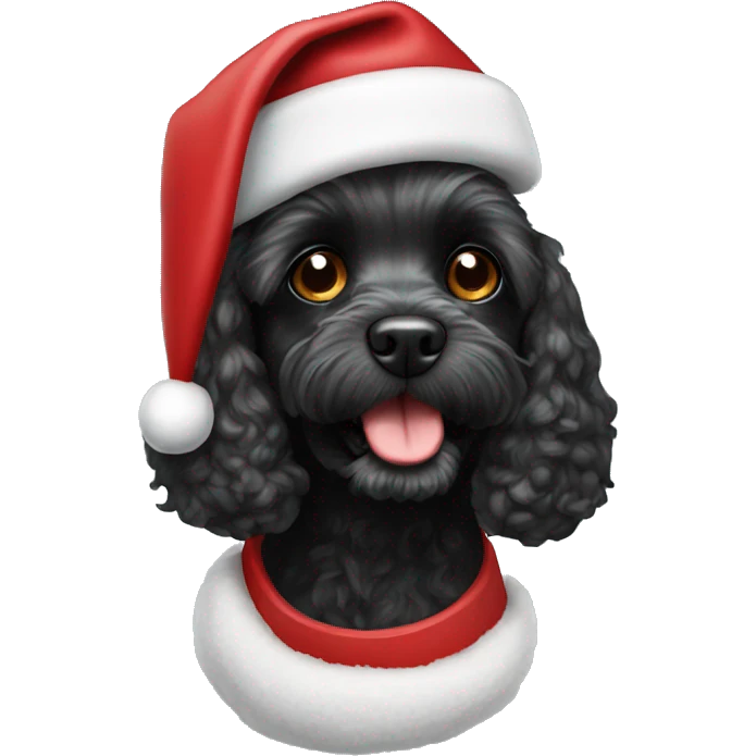 black Cavapoo dog wearing santa hat emoji